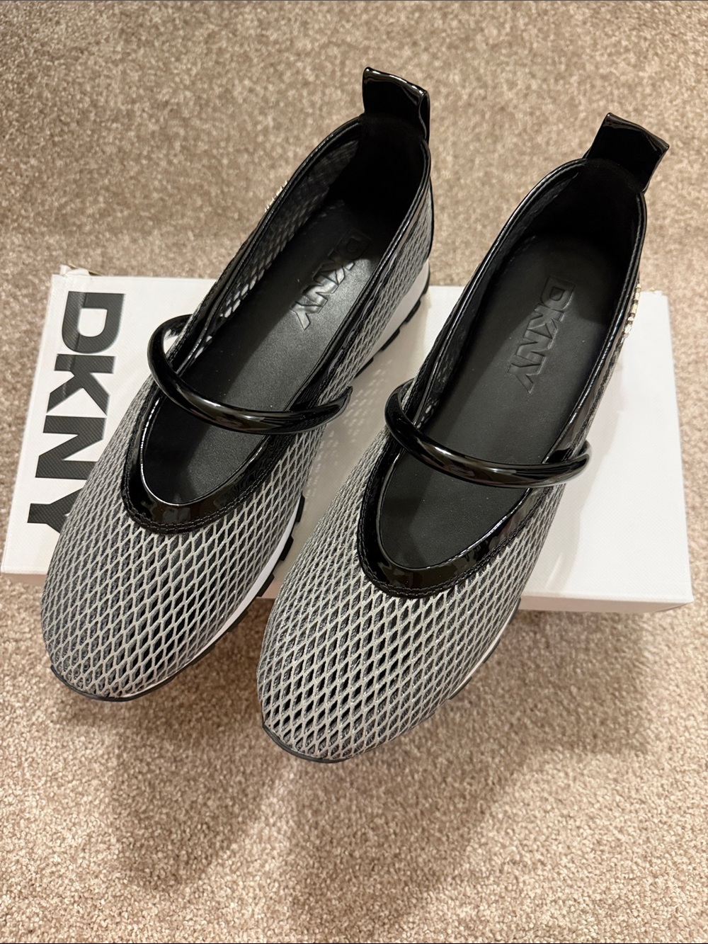 Brand New DKNY Black and Gray Mesh Mary Jane Flats